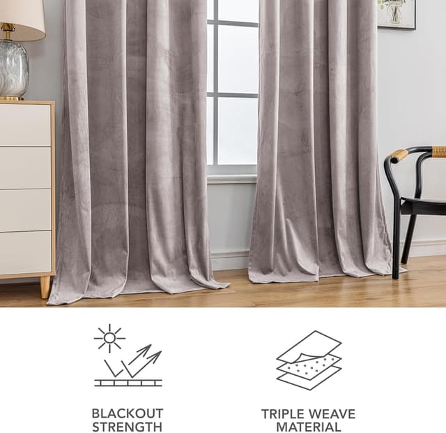Thumbnail 6 de YSTELLAA Rideaux Velours Occultants 140×180 Rose Gris