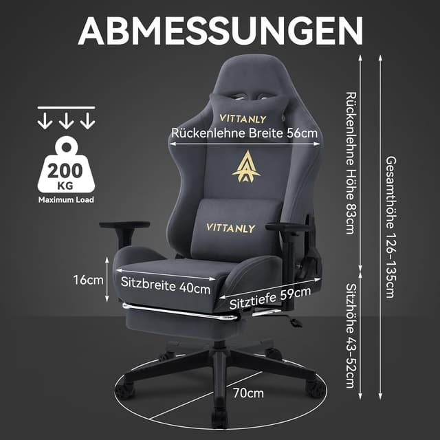 Thumbnail 2 de Vittanly Gaming Stuhl 90–155° 💺