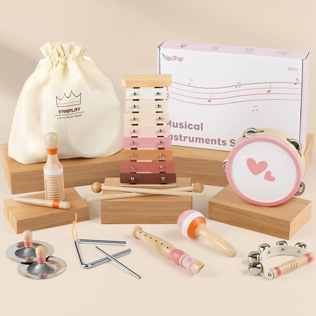 Detalle de Kids Musical Instruments 8-in-1 Xylophone & Wooden Music Set (maracas, drum, bells and more)