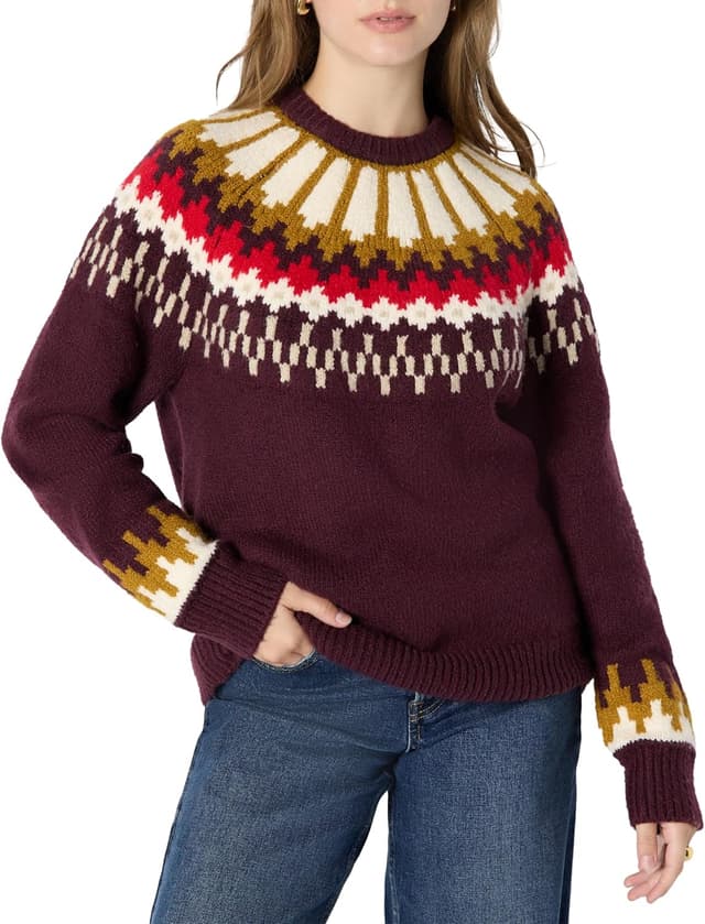 Detalle de Amazon Essentials women’s oversized-fit Fair Isle crewneck jumper (Demi’s pick)