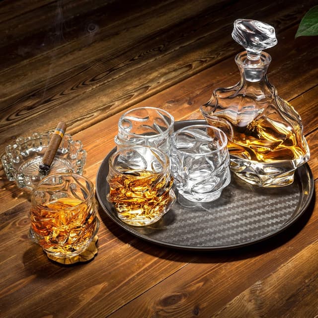 Detalle de KANARS Whiskey-Gläser & Karaffe-Set (750 ml) mit 4 Gläsern, bleifreies Kristall, 5-teilig