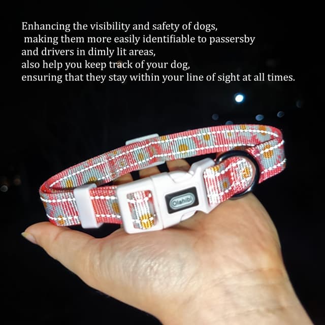 Detalle de Olahibi Basic Dog Collar (M, Pink Daisy) with Reflective Stripes