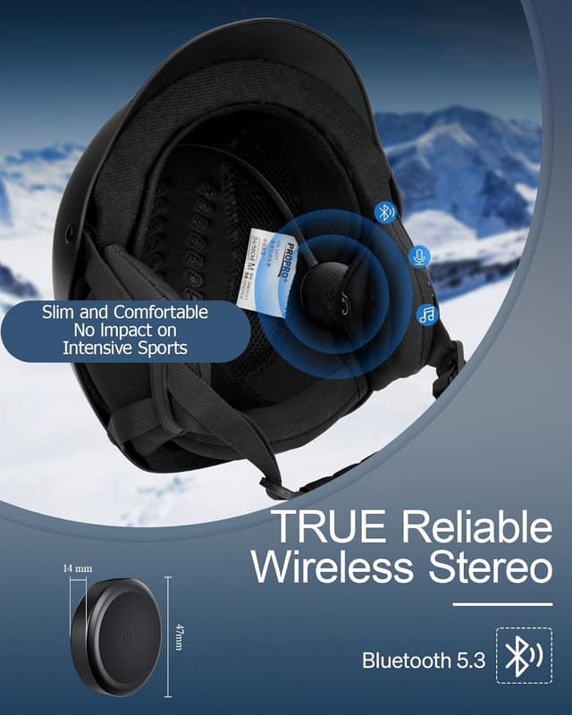 Detalle de Doohoeek Wireless Ski Helmet Headphones with Slim Bluetooth 5.3, Built-in Mic & IPX5 (with charging case)