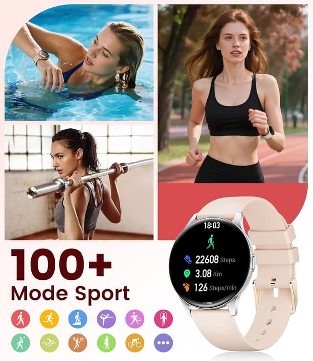 Detalle de LIGE FV21 : montre connectée femme AMOLED 1,43" avec 2 bracelets (argentée) et 120+ modes sportifs