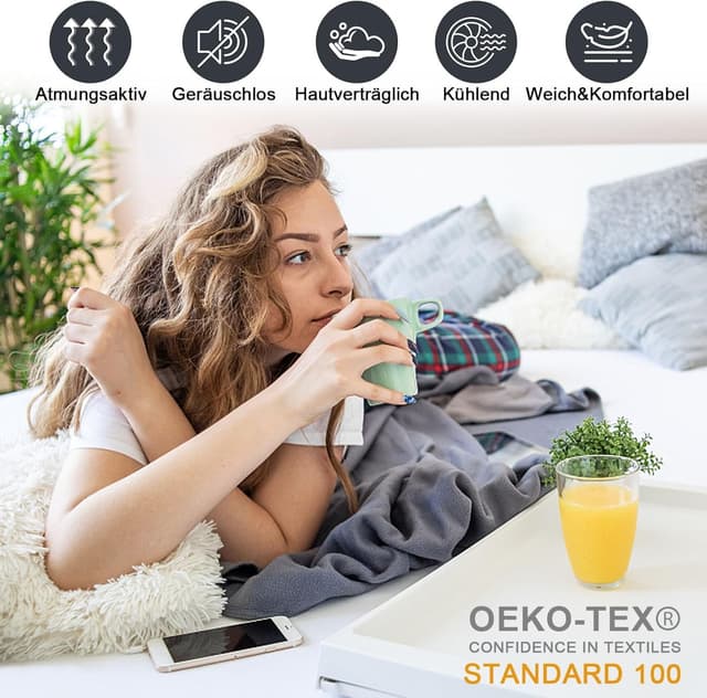 Detalle de ohano wasserdichter Matratzenschoner 160x200 cm (Spannbettlaken) – atmungsaktiv, TPU-beschichtet, Inkontinenzauflage