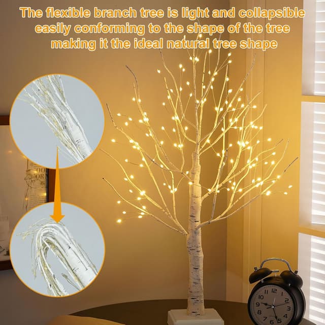 Detalle de Birch Light Tree Indoor 60cm LED Birch Branches with 144 Warm White LEDs (Battery or USB)