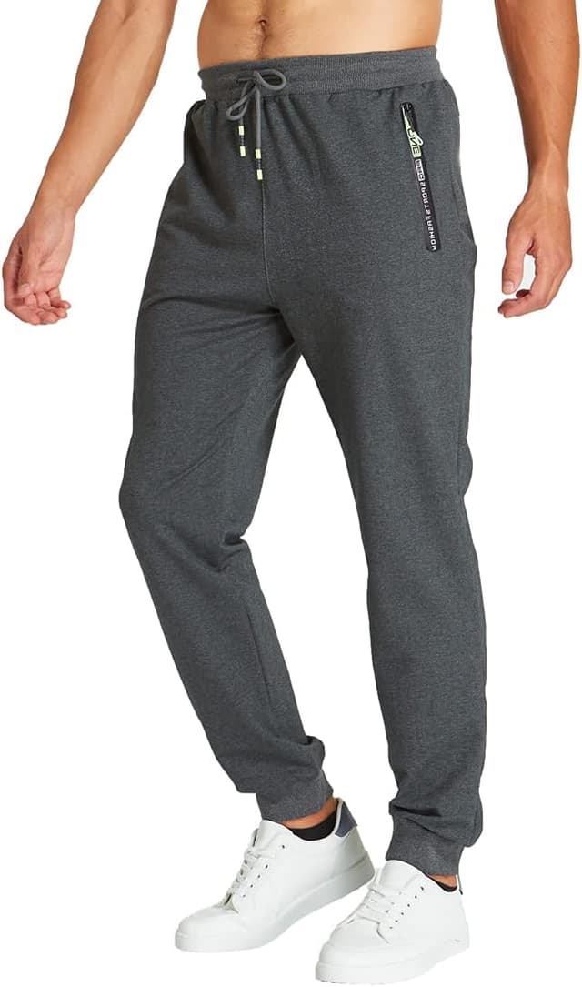 Detalle de ZOXOZ pantaloni sportivi uomo in cotone con elastico in vita e tasche con zip