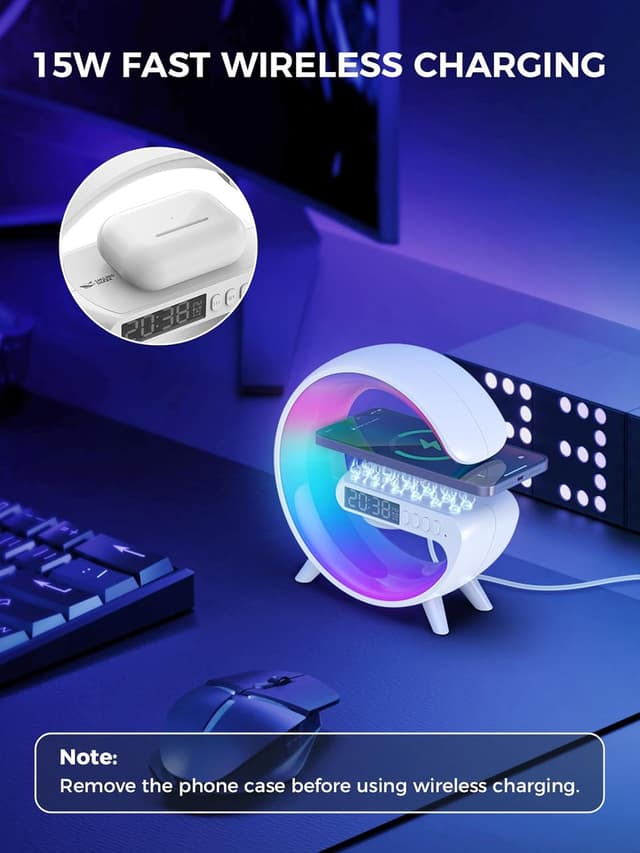 Detalle de Smiling Shark Lampes de Réveil intelligentes : ambiance lumineuse, charge sans fil et haut-parleur Bluetooth