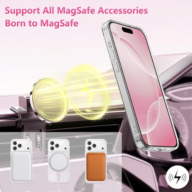 Detalle de ZTOFERA Magnetische Hülle für iPhone 17 Pro (6,3 Zoll) – transparente TPU-Case mit Schleifen-Design (MagSafe-kompatibel), Rosa
