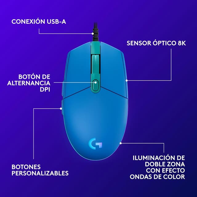 Thumbnail 6 de Logitech G203 LIGHTSYNC Ratón Gaming RGB, 8,000 DPI, Azul 🖱