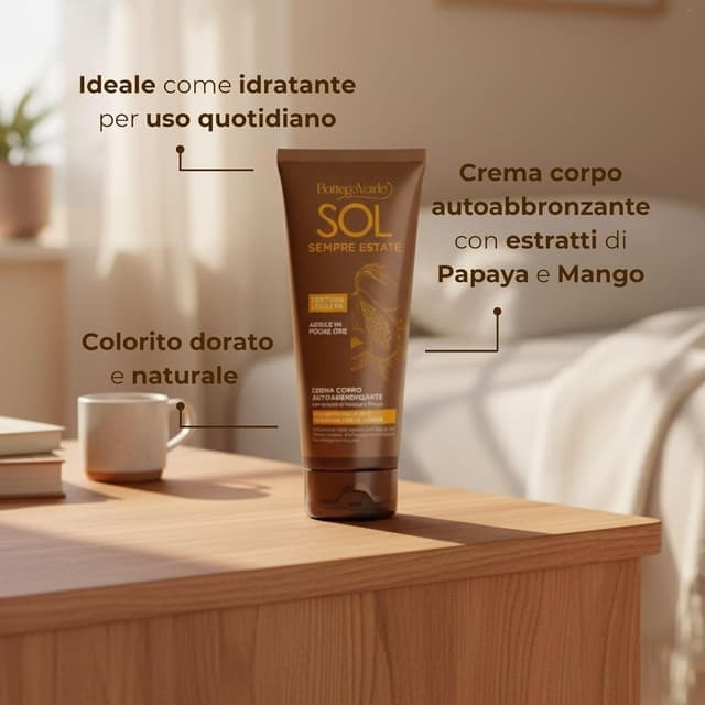 Detalle 2 de Bottega Verde SOL Sempre Estate – Crema autoabbronzante corpo 200 ml con estratti di Papaya e Mango