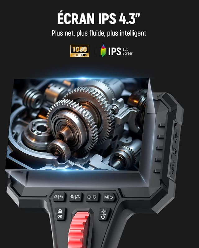 Detalle 2 de KAIWEETS caméra endoscopique articulée double objectif 210° avec éclairage et écran IPS 1080P