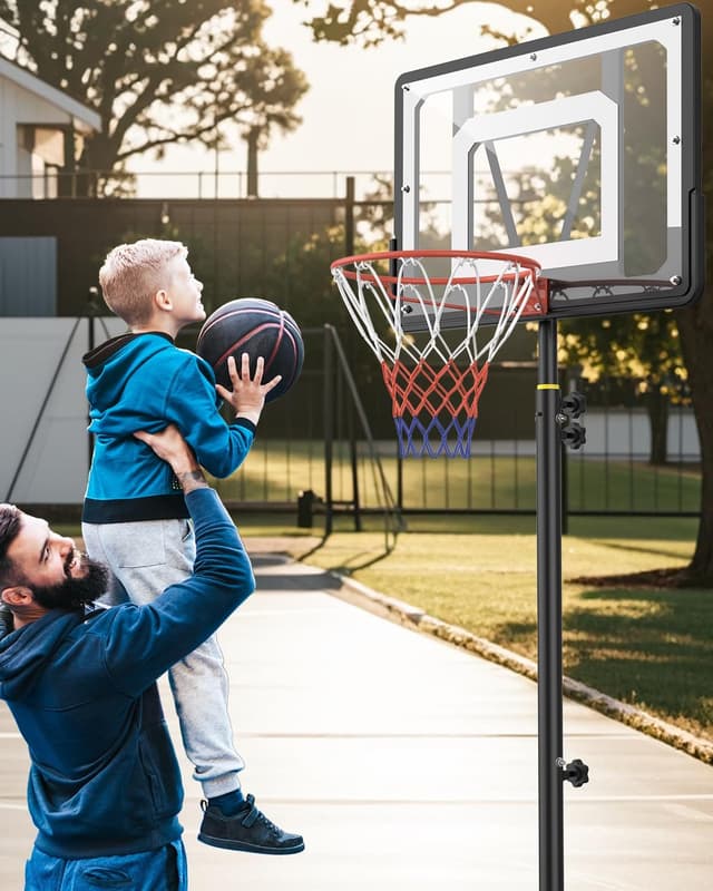 Detalle 2 de Outdoor Basketballkorb für Kinder & Jugendliche, 150–210 cm höhenverstellbar mit bruchsicherer 80×60 cm Rückwand
