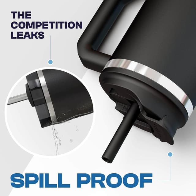 Detalle de Thicc Buddy 40 oz Double-Wall Stainless Steel Vacuum Tumbler (Black Floral) with Flip Lid and Straw