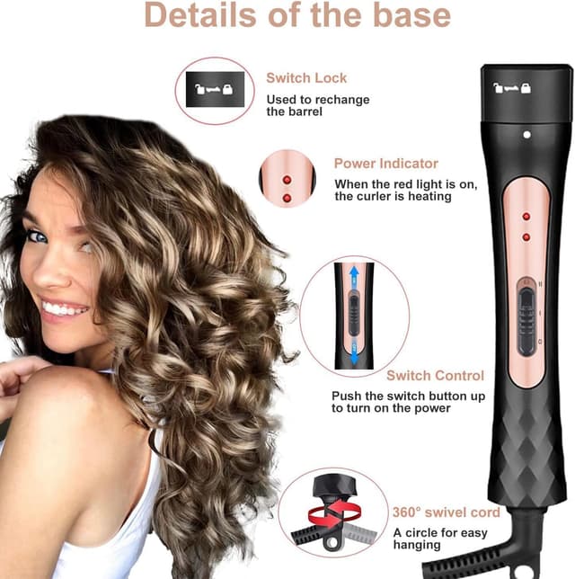 Detalle 2 de 3 in 1 Curling Wand & Tongs Iron Set with Interchangeable Ceramic Barrels (9–32mm) for Long & Thick Hair