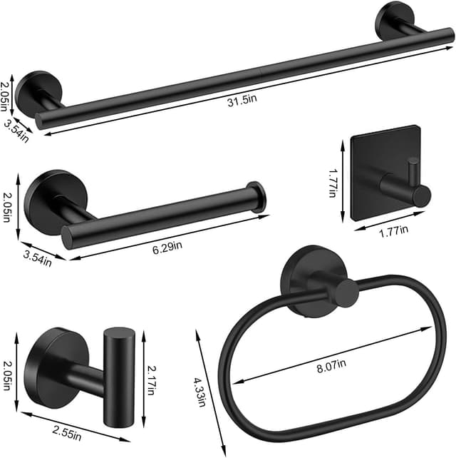 Thumbnail 5 de 7-Piece Black Bathroom Accessories Set 16 Inch