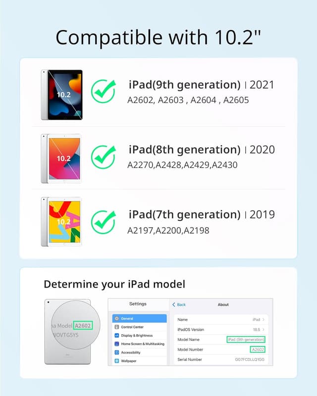 Detalle de CACOE Case for iPad 9th/8th/7th Generation (10.2 inch) in Peacock Blue with Screen Protector