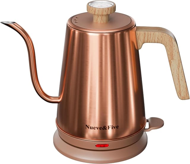 Detalle de Nueve&Five Gooseneck Electric Kettle with Thermometer (Copper tea kettle style) — 1000W Stainless Steel