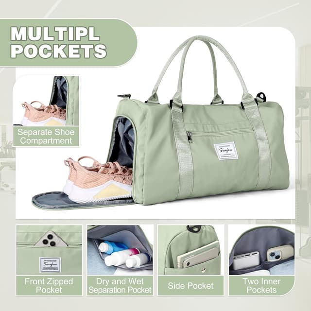 Detalle de WEPLAN Sporttasche mit Schuhfach und Nassfach – Weekender- & Gym-Bag für Damen und Herren