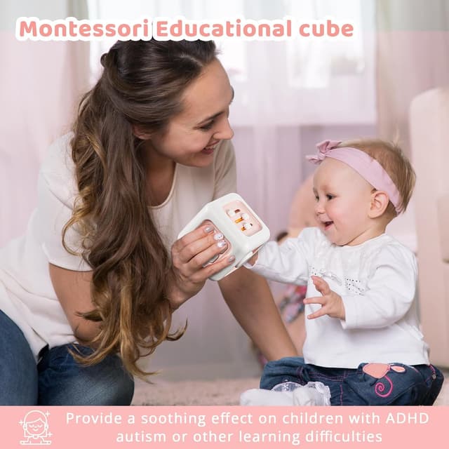 Detalle 2 de lerrbo Aktivitätswürfel Rosa – Montessori-Spielzeug für Kleinkinder ab 1 Jahr