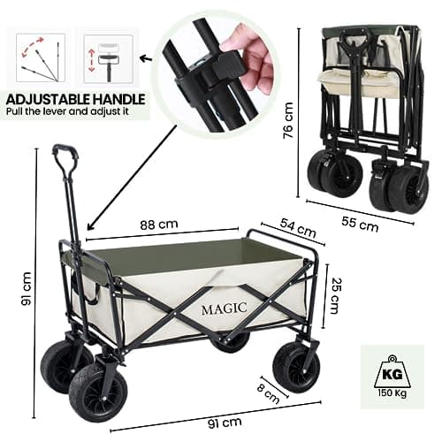 Detalle de Carro de playa y camping plegable MAGIC SELECT con ruedas grandes, bolsa y mango ajustable