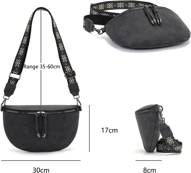 Detalle 2 de YISUOHOOM Damen Bauchtasche, kleine Crossbody-Bag aus veganes PU-Leder – grau