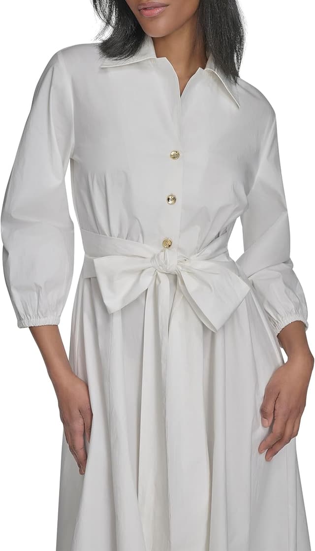 Detalle 2 de H Halston Womens Cotton Poplin Waist Tie Dress