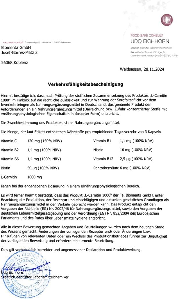 Thumbnail 3 de BIOMENTA Carnipure L-Carnitin 180 Kapseln đ