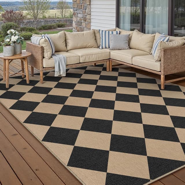 Detalle de Tapis d’extérieur PureCozy Easy Jute 200 x 300 cm antidérapant, lavable, aspect jute marron et noir