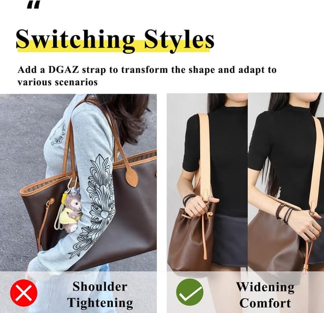 Detalle de DGAZ Vachetta Leather Shoulder Strap Replacement (65cm) for Neverfull bags with O-rings