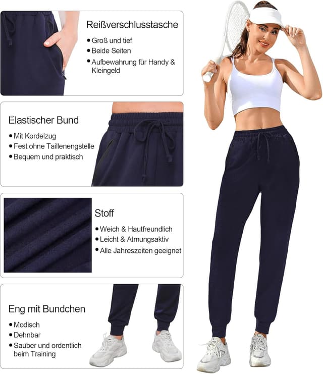 Detalle 2 de Terecey pantalon de jogging femme en coton doux avec poches zippées