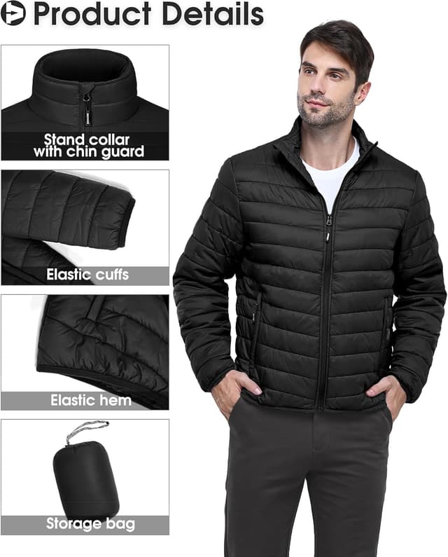 Detalle 2 de Outdoor Ventures Herren Steppjacke packbar – leichte, warme Übergangsjacke wasserabweisend mit 3 Taschen