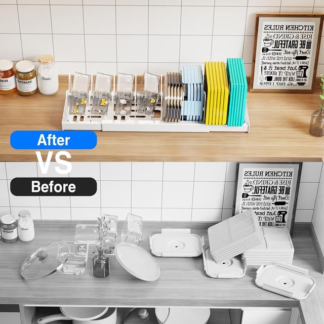 Detalle 2 de Mustorn 2-Pack Expandable Pots and Pans Organizer with 9 Adjustable Dividers (Under-Cabinet Lid Holders) – White