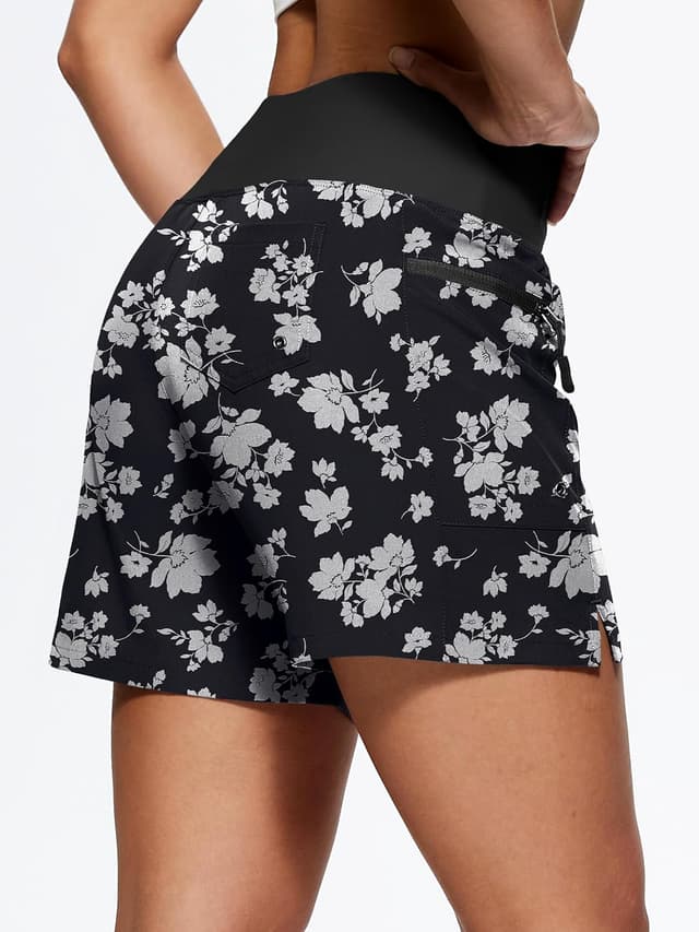 Detalle de ISEEGZ Women’s 5"/9" High Waisted Swim Board Shorts (Quick-Dry, UPF 50+, Liner + Zipper Pockets)