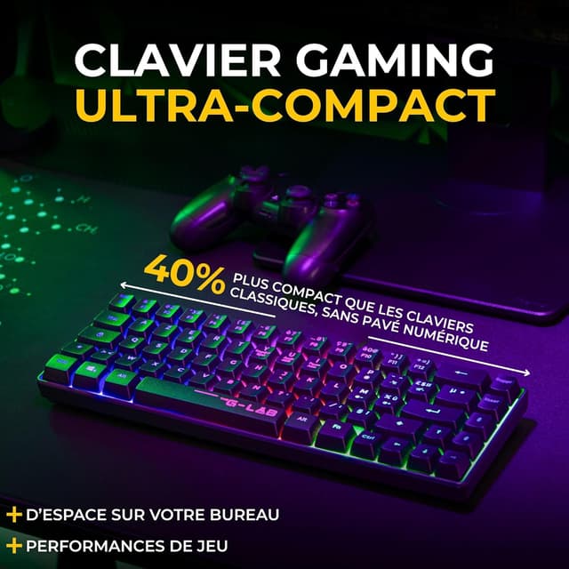 Detalle de The G-Lab Combo Hydrogen WL: kabellose 60%-AZERTY-Gaming-Tastatur & Gaming-Maus (7200 DPI) Dual-Modus