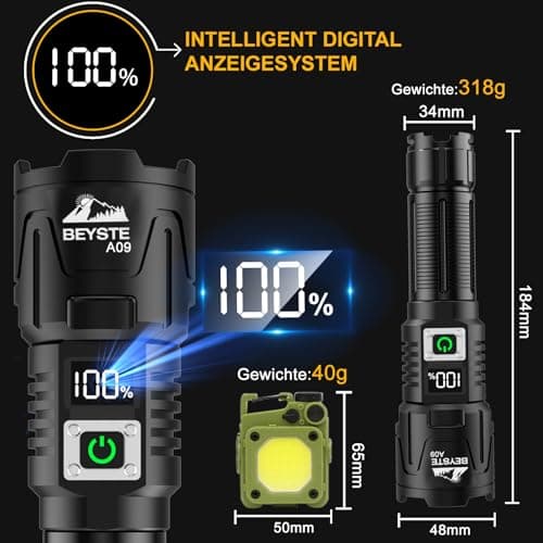 Thumbnail 4 de BEYSTE Linternas LED Alta Potencia, 1,000,000 Lúmenes Linterna Recargable Potente Largo Alcance, Linterna Tactica Policial, XHQ99.2 Flashlight De Alta Luminosidad Para Emergencia Camping Regalo