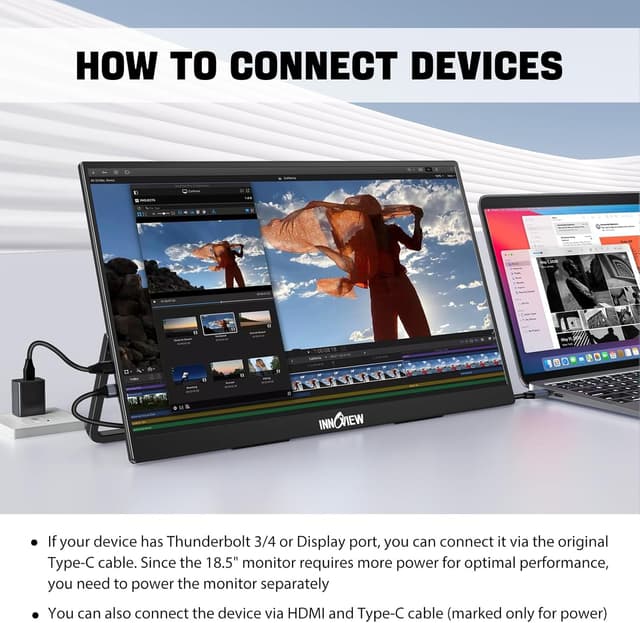Detalle 2 de InnoView 18.5-inch Portable Monitor (100Hz, 1080p FHD, IPS, 120% sRGB) for USB-C & HDMI Laptops, Mac, and Consoles