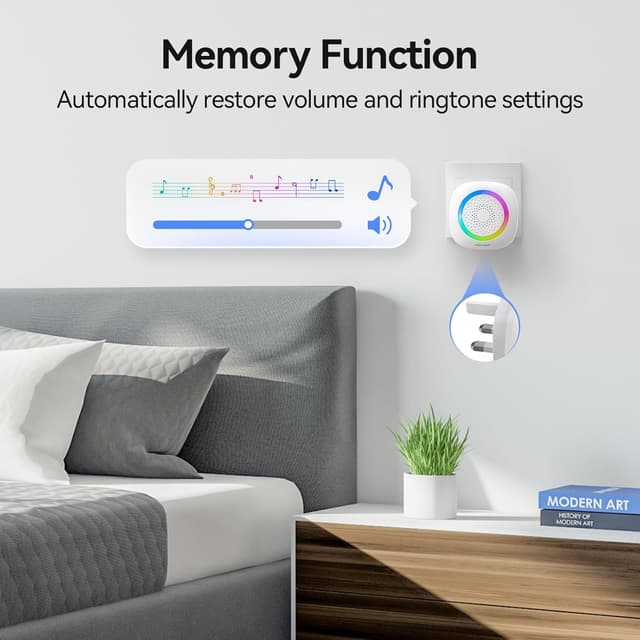 Detalle 2 de TECKNET Wireless Doorbell kit with 2 plug-in receivers, 60 chimes and IP66 weatherproof range up to 400m