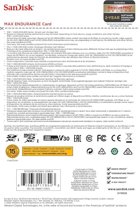 Thumbnail 4 de SanDisk MAX ENDURANCE 256 GB microSDXC para cámara de salpicadero
