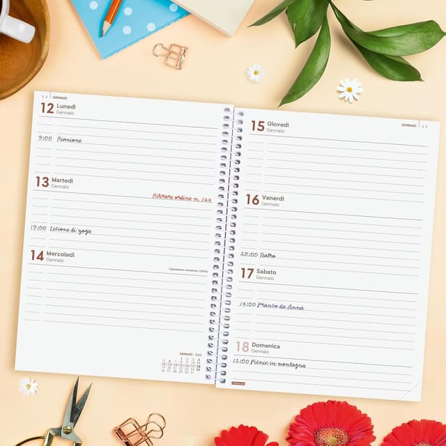 Detalle de Finocam Agenda Spirale 2026 Settimana su layout orizzontale (Gennaio–Dicembre) italiano