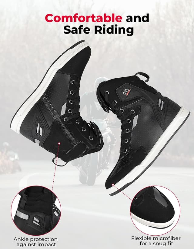 Detalle de KEMIMOTO Motorrad Schuhe Herren – Causal High-Top Sneaker mit verstärkten Schaltpads, reflektierenden Elementen