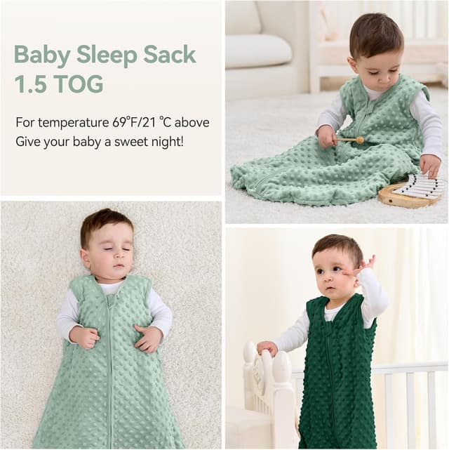 Thumbnail 6 de Unnivoll Baby 1.5 Tog Sleeping Bag with Plush Dots (2 Pack) – Forest Green, 12–18 Months