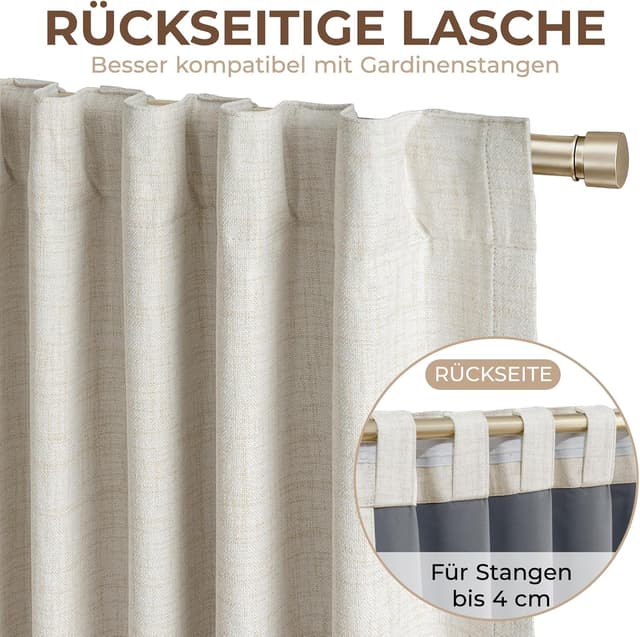 Thumbnail 6 de INOVADAY 100% Verdunklungsvorhänge (2er-Set) 225 cm Länge, thermisch blickdicht – hellbeige, mit 100% Polyester