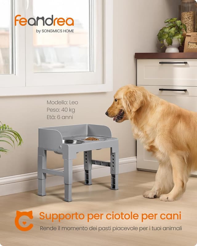 Detalle 2 de Feandrea PRB103GD01 Ciotole rialzate per cani con 3 ciotole