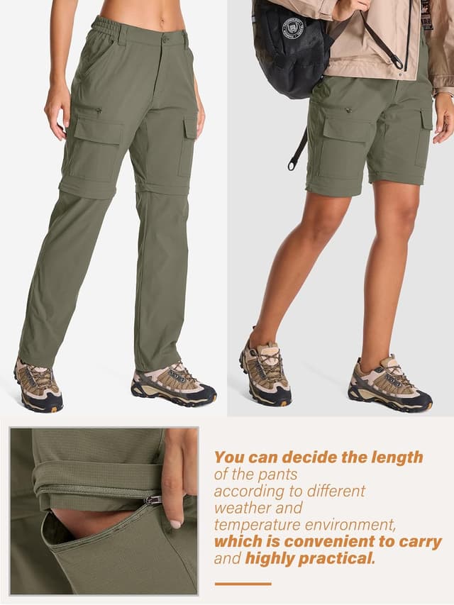 Detalle de Women’s Convertible Quick-Dry Hiking Pants with Zip-Off Legs and Cargo Pockets