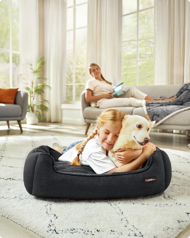 Detalle de Feandrea Hundebett Hundekissen in Leinenoptik PGW011G01 (ca. 90 x 75 x 25 cm) – dunkelgrau, L