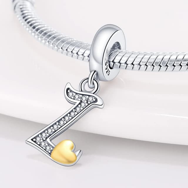 Detalle 2 de LIGHTDOG Charms lettres en argent 925 (zincirconium doré) pour bracelets européens compatibles