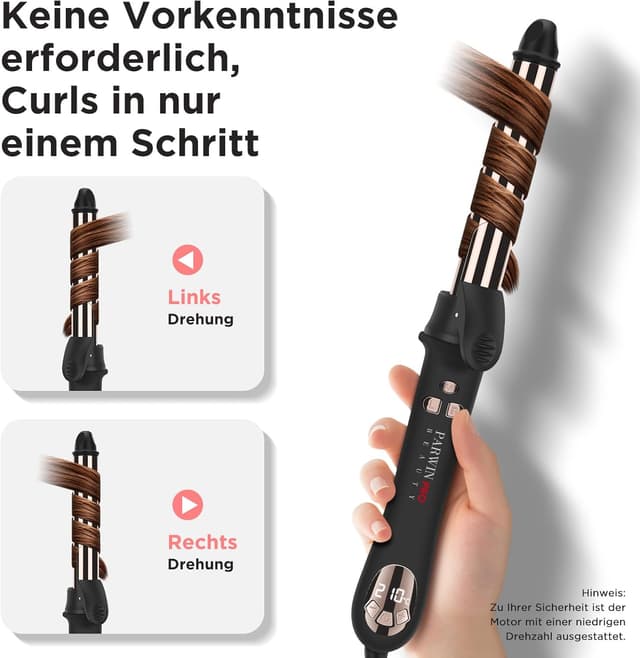 Detalle 2 de PARWIN PRO BEAUTY automatischer 360° Rotierender Lockenstab mit LCD, 25 mm, Nano-Titan-Beschichtung – 120–210 °C