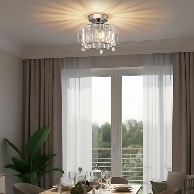 Detalle de ANWIO Lustre en cristal moderne argenté E27 pour cuisine et salon Ø280 mm