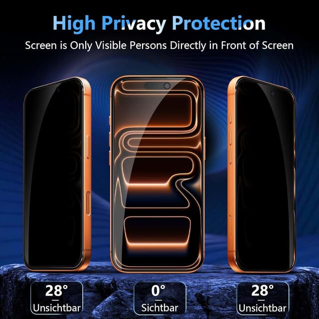 Detalle 2 de Liilaa für iPhone 17 Pro Max Sichtschutz: Privacy-Glasfolie inkl. Kameraschutz (2 Stück Sichtschutz, 1 Satz Kameraschutz)